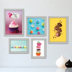 Kit Com 5 Quadros Decorativos - Cupcake Doceria Lanchonete Cozinha - 120kq01 - comprar online