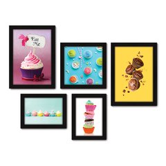 Kit Com 5 Quadros Decorativos - Cupcake Doceria Lanchonete Cozinha - 120kq01 na internet