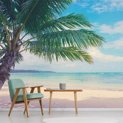 Papel de Parede Praia Paisagem Coqueiro Mar Sala Painel Adesivo - 120pc