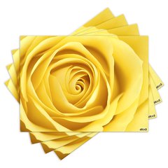 Jogo Americano com 4 peças - Rosa Amarela - Flor - 1218Jo