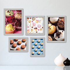 Kit Com 5 Quadros Decorativos - Cupcake Doceria Lanchonete Cozinha - 121kq01 - comprar online