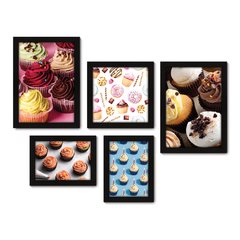Kit Com 5 Quadros Decorativos - Cupcake Doceria Lanchonete Cozinha - 121kq01 na internet
