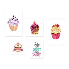 Kit 5 Placas Decorativas - Cupcake Doceria Frase Cozinha Casa Quarto Sala - 122ktpl5 - comprar online