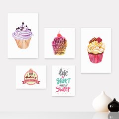 Kit 5 Placas Decorativas - Cupcake Doceria Frase Cozinha Casa Quarto Sala - 122ktpl5