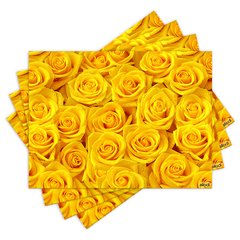 Jogo Americano com 4 peças - Rosas Amarelas - Flores - 1238Jo