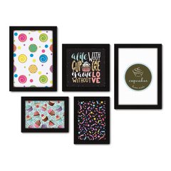 Kit Com 5 Quadros Decorativos - Cupcake Doceria Frase Cozinha - 123kq01 na internet