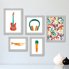 Kit Com 5 Quadros Decorativos - Música Notas Musicais Instrumentos - 124kq01 - comprar online