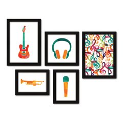 Kit Com 5 Quadros Decorativos - Música Notas Musicais Instrumentos - 124kq01 na internet