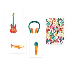 Kit 5 Placas Decorativas - Música Notas Musicais Instrumentos Casa Quarto Sala - 124ktpl5 - comprar online