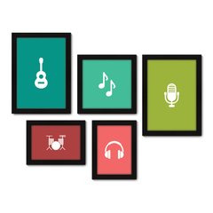 Kit Com 5 Quadros Decorativos - Música Notas Musicais Instrumentos - 125kq01 na internet