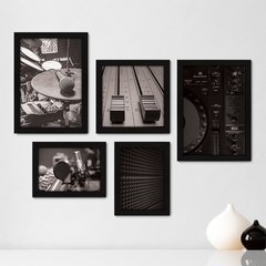 Kit Com 5 Quadros Decorativos - Música Studio Gravação - 127kq01