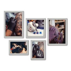 Kit Com 5 Quadros Decorativos - Tatuagem Studio Tattoo Shop - 130kq01 - Allodi