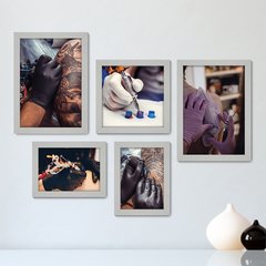 Kit Com 5 Quadros Decorativos - Tatuagem Studio Tattoo Shop - 130kq01 - comprar online