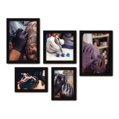Kit Com 5 Quadros Decorativos - Tatuagem Studio Tattoo Shop - 130kq01 na internet