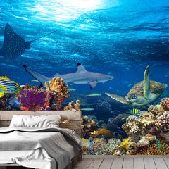 Papel de Parede Fundo do Mar Tartaruga Peixes Sala Painel Adesivo - 131pc