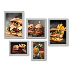 Kit Com 5 Quadros Decorativos - Hamburguer Hamburgueria Cozinha - 132kq01 - Allodi