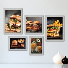 Kit Com 5 Quadros Decorativos - Hamburguer Hamburgueria Cozinha - 132kq01 - comprar online