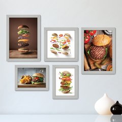 Kit Com 5 Quadros Decorativos - Hamburguer Hamburgueria Cozinha - 133kq01 - comprar online