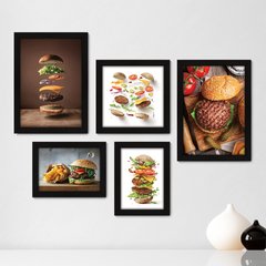 Kit Com 5 Quadros Decorativos - Hamburguer Hamburgueria Cozinha - 133kq01