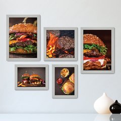 Kit Com 5 Quadros Decorativos - Hamburguer Hamburgueria Cozinha - 134kq01 - comprar online