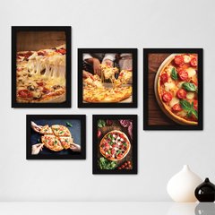 Kit Com 5 Quadros Decorativos - Pizza Pizzaria Cozinha - 137kq01
