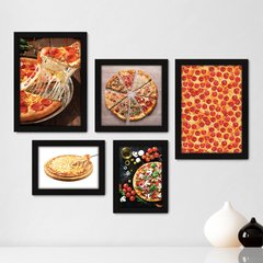 Kit Com 5 Quadros Decorativos - Pizza Pizzaria Cozinha - 138kq01