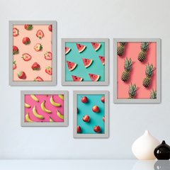 Kit Com 5 Quadros Decorativos - Frutas Colorido Cozinha - 140kq01 - comprar online