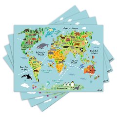 Jogo Americano com 4 peças - Mapa Mundi - Mundo - 1429Jo