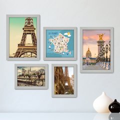 Kit Com 5 Quadros Decorativos - França Paris Mundo Mapa - 144kq01 - comprar online