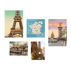 Kit 5 Placas Decorativas - França Paris Mundo Mapa Casa Quarto Sala - 144ktpl5 - comprar online