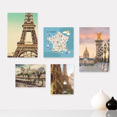 Kit 5 Placas Decorativas - França Paris Mundo Mapa Casa Quarto Sala - 144ktpl5