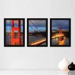 Kit Com 3 Quadros - Golden Gate Ponte Mundo - 146kq02p