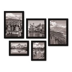 Kit Com 5 Quadros Decorativos - Suiça Paisagem Mundo Trem - 147kq01 na internet