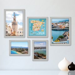 Kit Com 5 Quadros Decorativos - Espanha Paisagem Mundo Mapa - 148kq01 - comprar online
