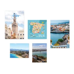 Kit 5 Placas Decorativas - Espanha Paisagem Mundo Mapa Casa Quarto Sala - 148ktpl5 - comprar online