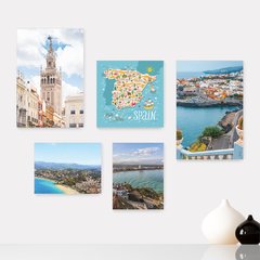 Kit 5 Placas Decorativas - Espanha Paisagem Mundo Mapa Casa Quarto Sala - 148ktpl5