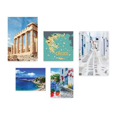 Kit 5 Placas Decorativas - Grécia Mar Mykonos Mapa Casa Quarto Sala - 150ktpl5 - comprar online