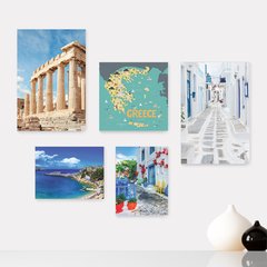 Kit 5 Placas Decorativas - Grécia Mar Mykonos Mapa Casa Quarto Sala - 150ktpl5