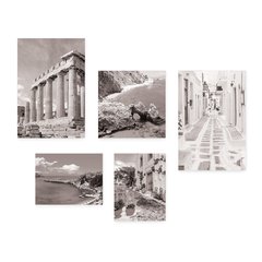 Kit 5 Placas Decorativas - Grécia Mar Mykonos Paisagem Casa Quarto Sala - 151ktpl5 - comprar online