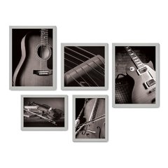Kit Com 5 Quadros Decorativos - Instrumentos Musicais - Música - Escola de Música - Sala - 154kq01 - Allodi