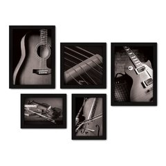 Kit Com 5 Quadros Decorativos - Instrumentos Musicais - Música - Escola de Música - Sala - 154kq01 na internet