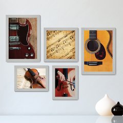 Kit Com 5 Quadros Decorativos - Instrumentos Musicais - Música - Escola de Música - Sala - 155kq01 - comprar online