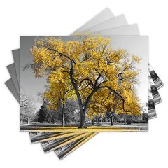 Jogo Americano com 4 peças - Árvore - Natureza - Paisagem - Flores - Amarelo - 1560Jo