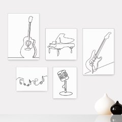 Kit 5 Placas Decorativas - Instrumentos Musicais - Música - Escola de Música - Sala Casa Quarto Sala - 156ktpl5