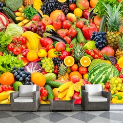 Papel de Parede Frutas Legumes Saúde Cozinha Sala Painel Adesivo - 156pc