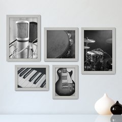Kit Com 5 Quadros Decorativos - Instrumentos Musicais - Música - Escola de Música - Sala - 157kq01 - comprar online
