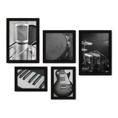 Kit Com 5 Quadros Decorativos - Instrumentos Musicais - Música - Escola de Música - Sala - 157kq01 na internet