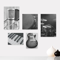 Kit 5 Placas Decorativas - Instrumentos Musicais - Música - Escola de Música - Sala Casa Quarto Sala - 157ktpl5