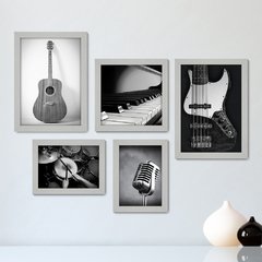 Kit Com 5 Quadros Decorativos - Instrumentos Musicais - Música - Escola de Música - Sala - 158kq01 - comprar online