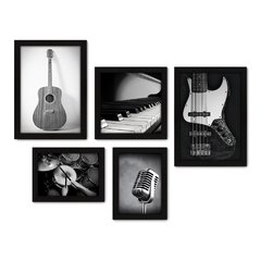 Kit Com 5 Quadros Decorativos - Instrumentos Musicais - Música - Escola de Música - Sala - 158kq01 na internet